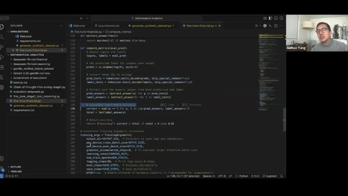 Zao live-coding a fine-tuning script in a coaching call